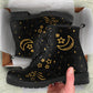 Moon and Sun Boots, Celestial Boots, Black Vegan Lace Up Boots
