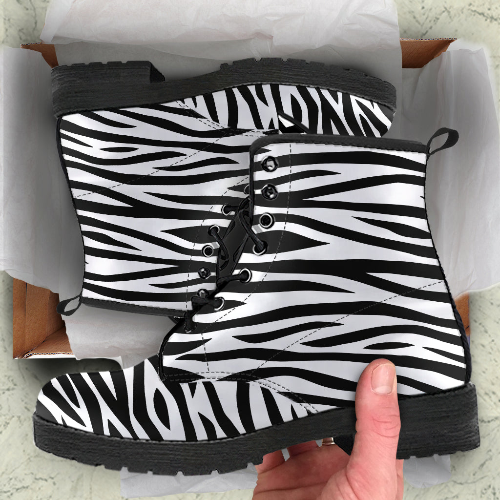 black white striped boots, zebra boots, animal print boots, lace-up ankle boots