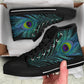 Teal Peacock Feather Black High Tops Sneakers Shoes