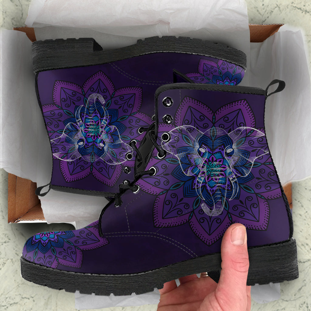 Purple Mandala Elephants Vegan Boots