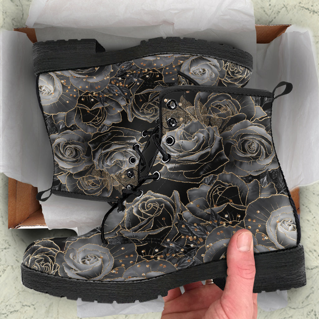 Gray Roses Vegan Goth Boots