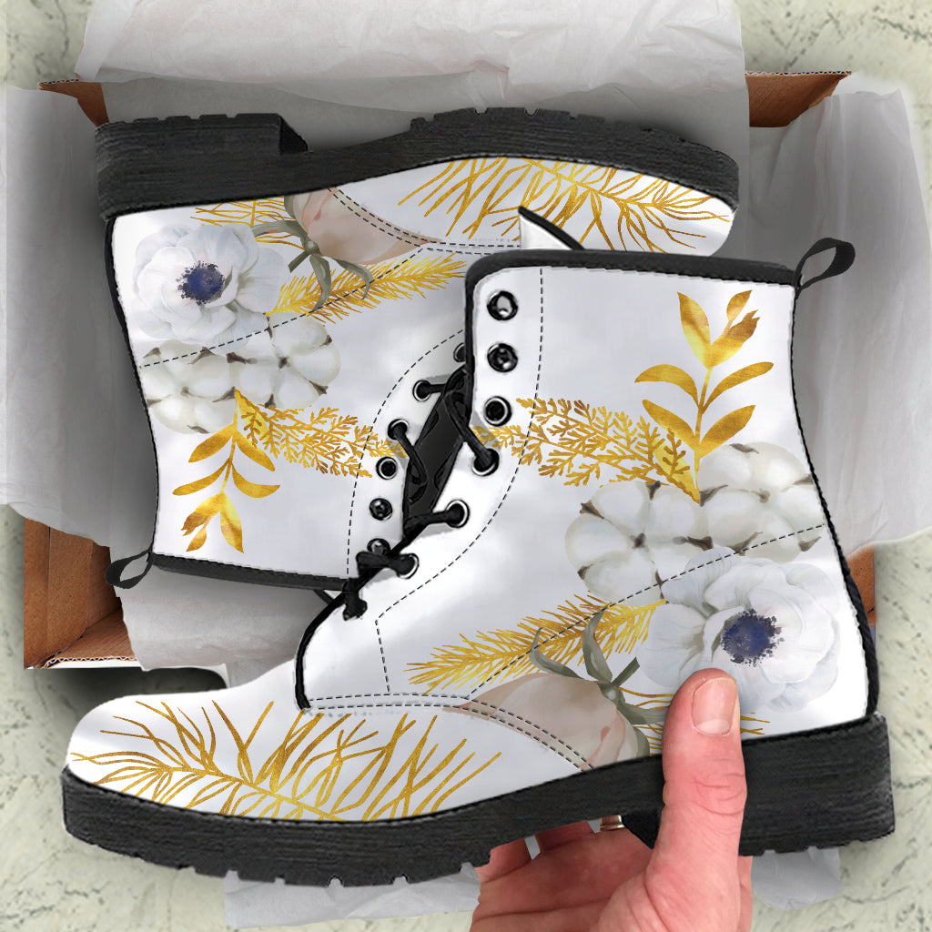 White Floral Wedding Ankle Boots
