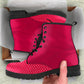 two tone red ankle boots, comfortable combat boots