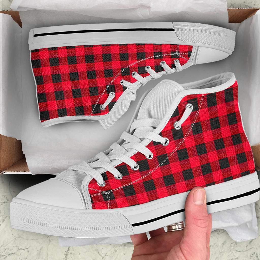 Red Buffalo Plaid High Top Shoes (White Soles)