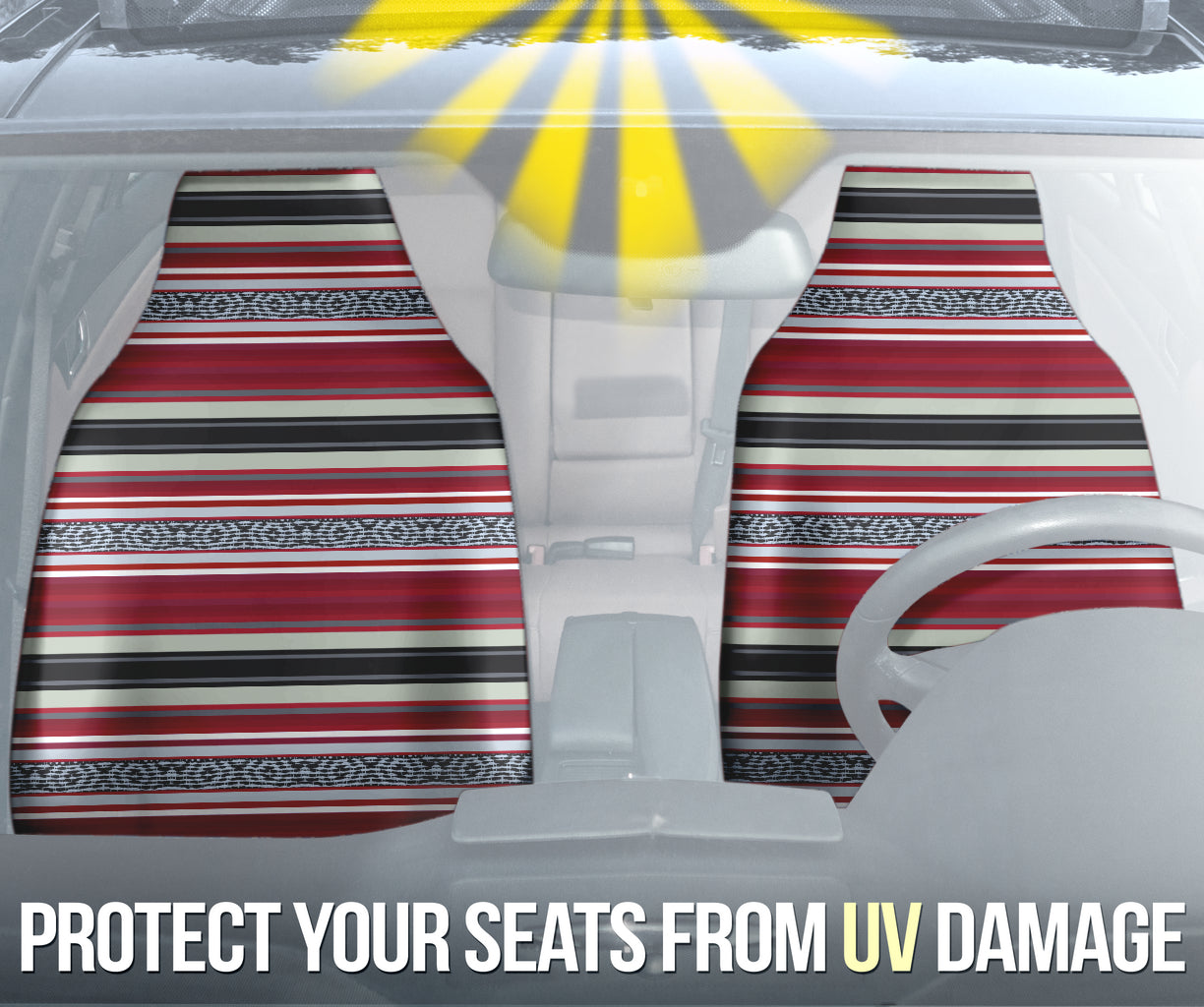 red serape seat covers, printed Mexican blanket auto protectors