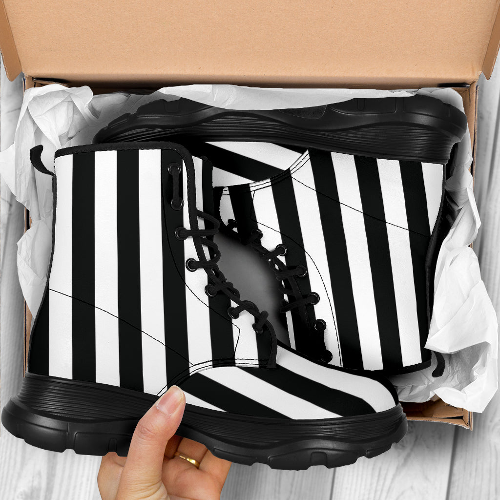 Black White Stripes Chunky Boots